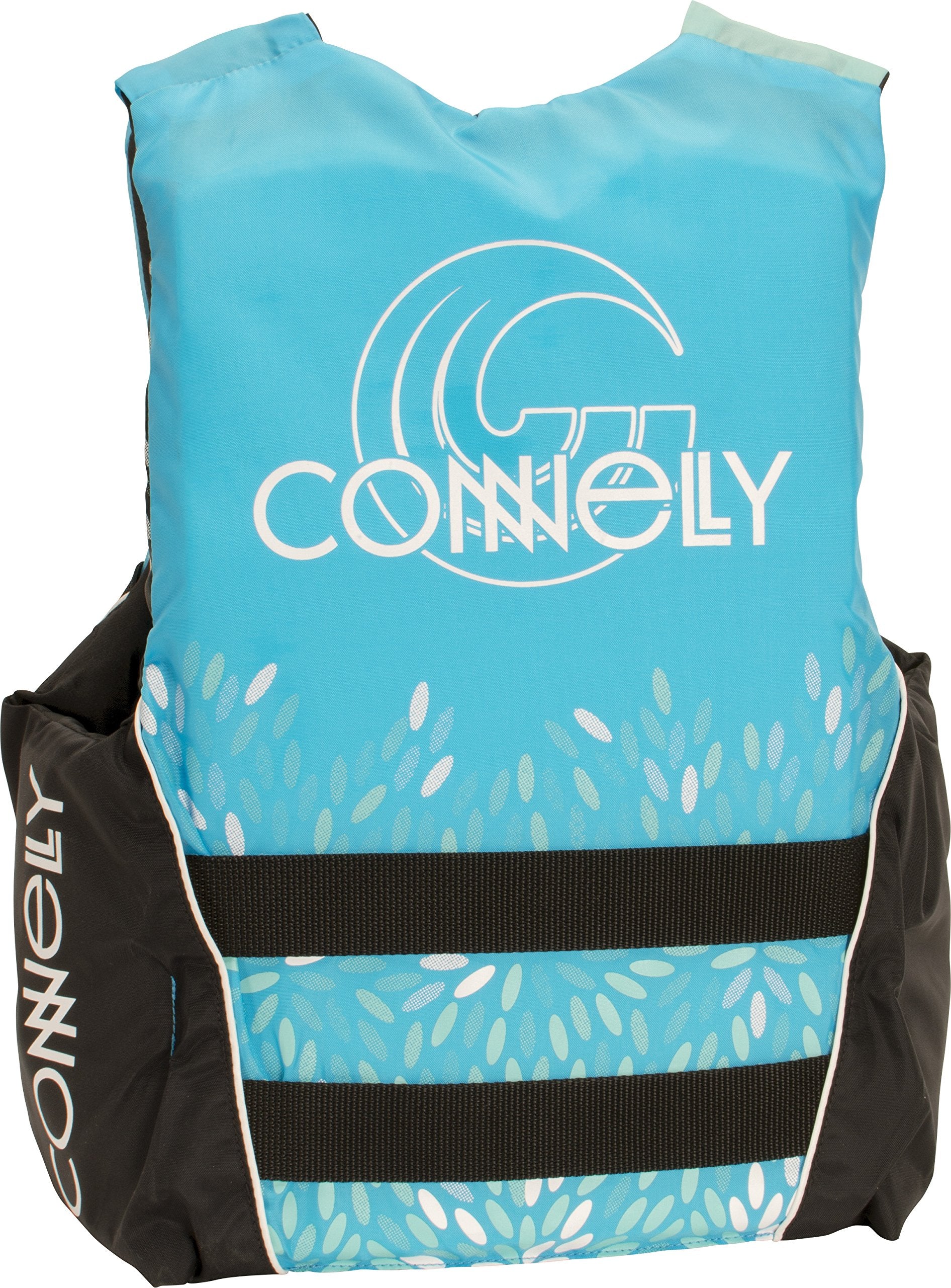 Connelly women’s nylon life vest close-up of three quick-release straps for secure fit