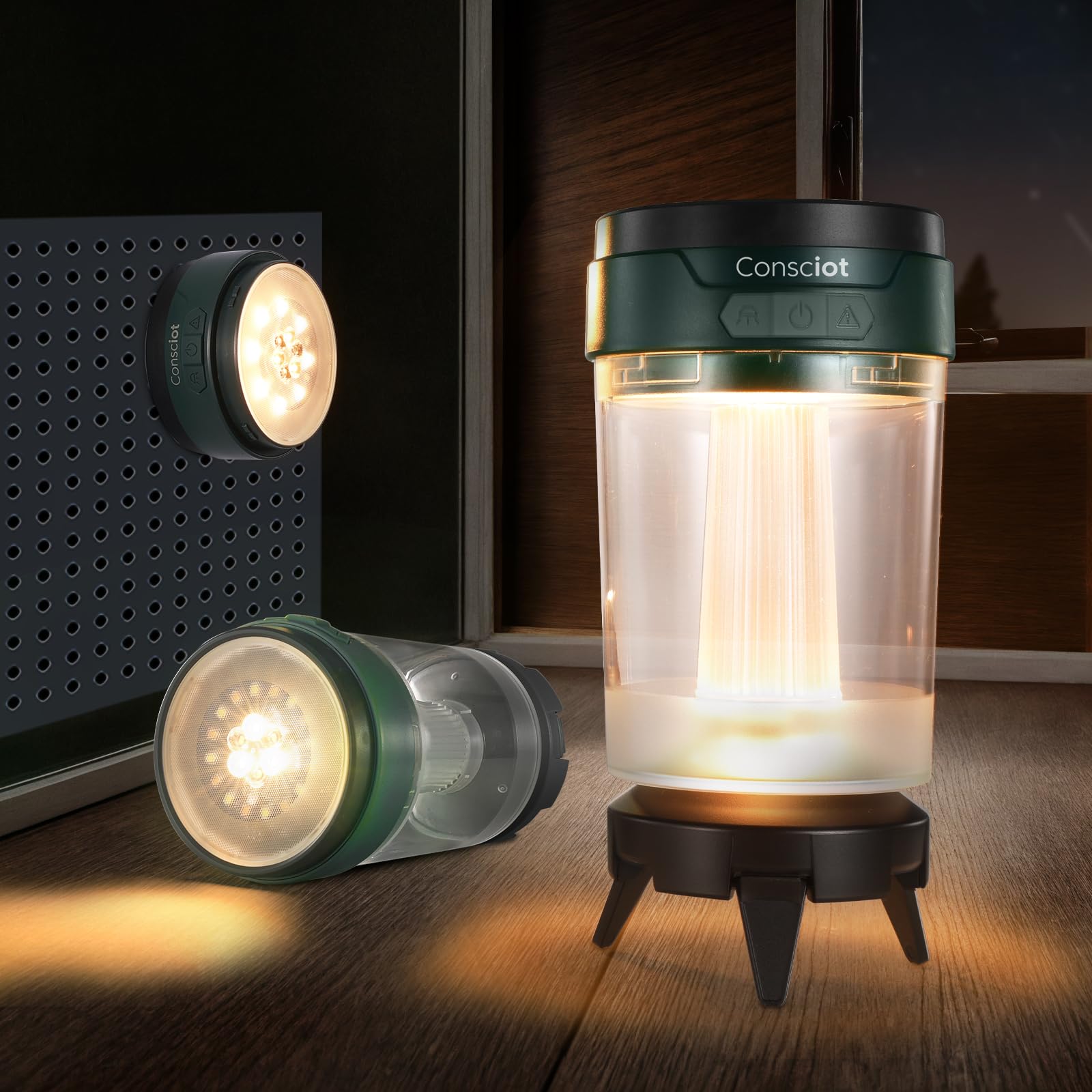 Consciot front view showing lantern design and clear controls for reliable lighting