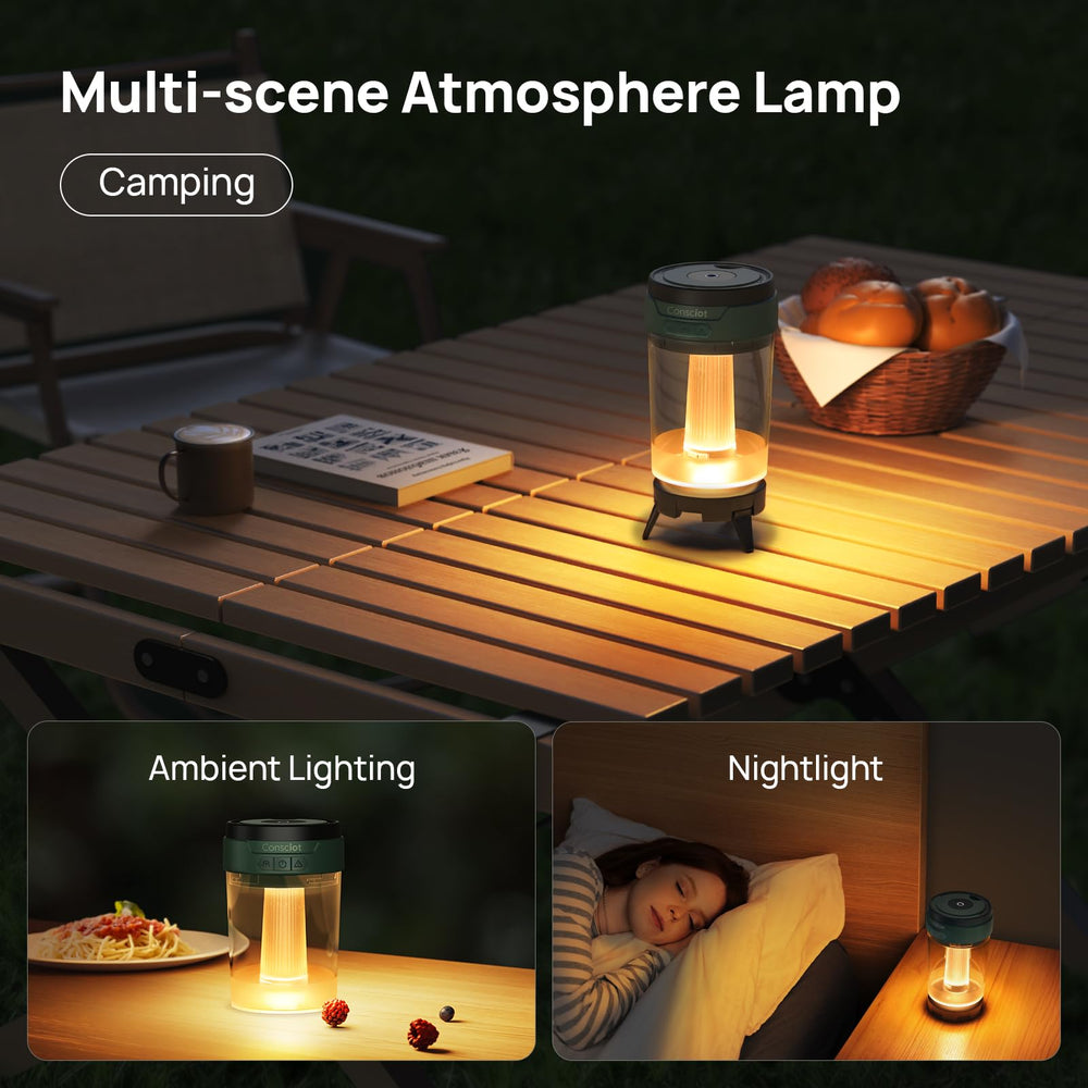 Consciot in a backyard evening setting creating ambient mood light for gatherings