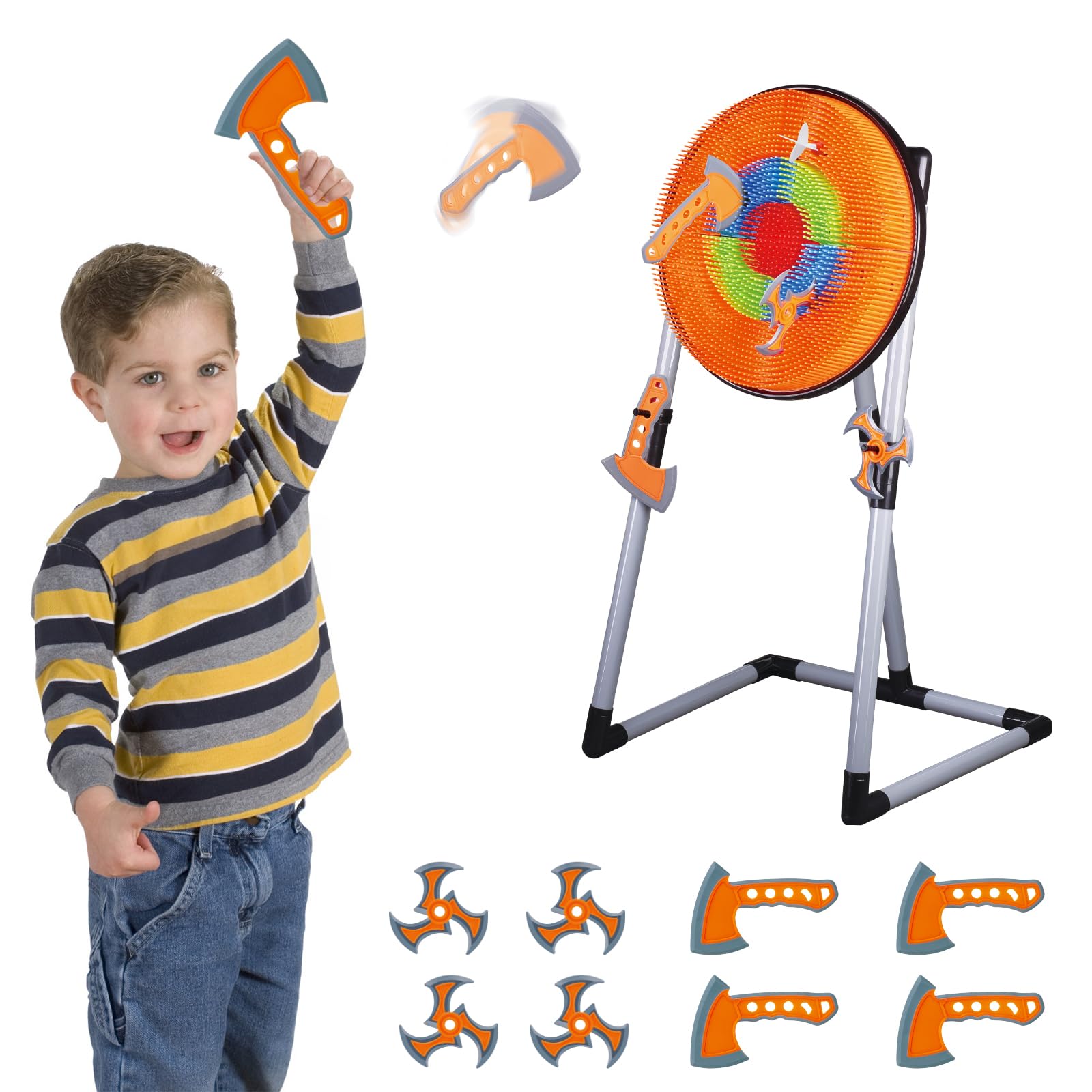 Contixo open board with four foam axes and four triangle darts ready for family play