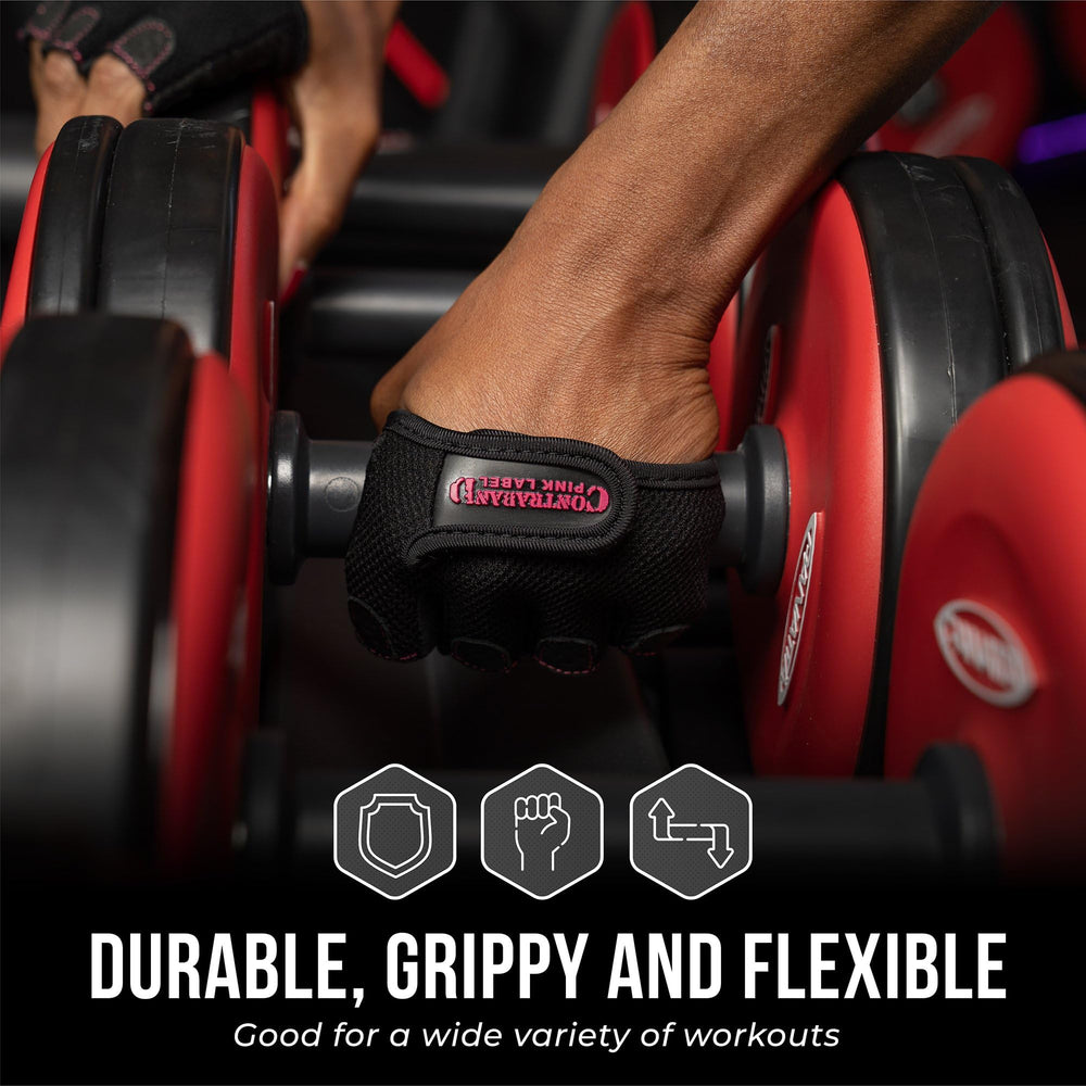 Contraband Pink Label worn during dumbbell lift showing secure grip benefit