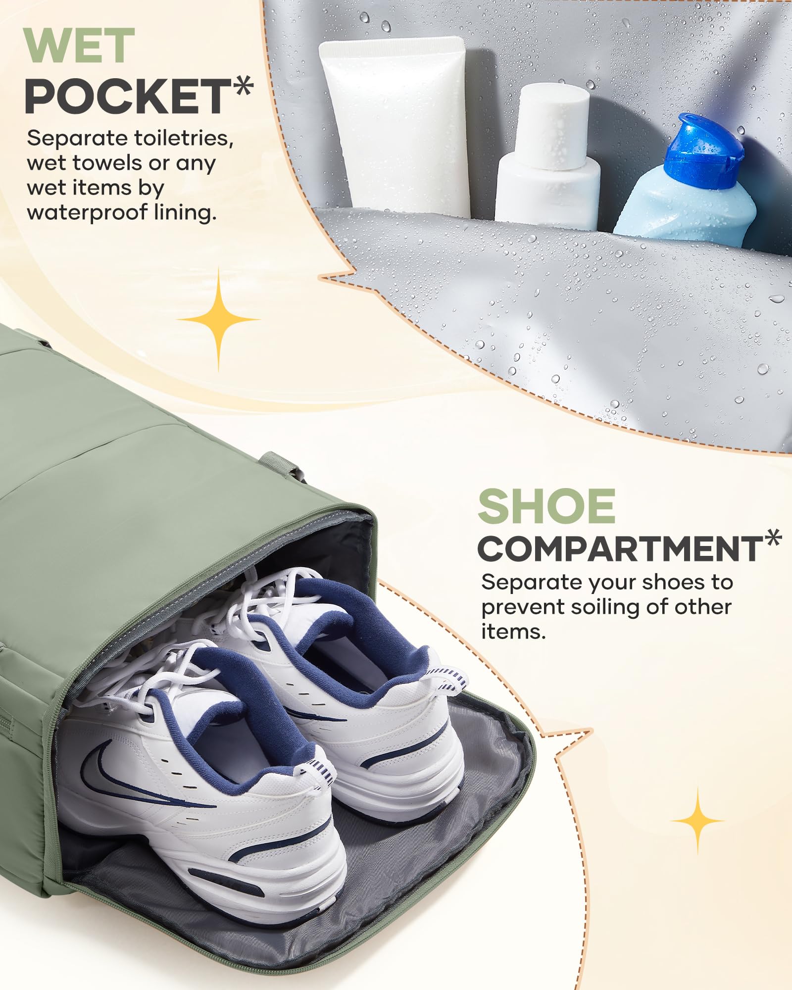 coofay waterproof wet pocket close-up storing damp items and protecting other gear