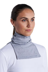 Coolibar gaiter worn hiking illustrating sun protection and moisture control
