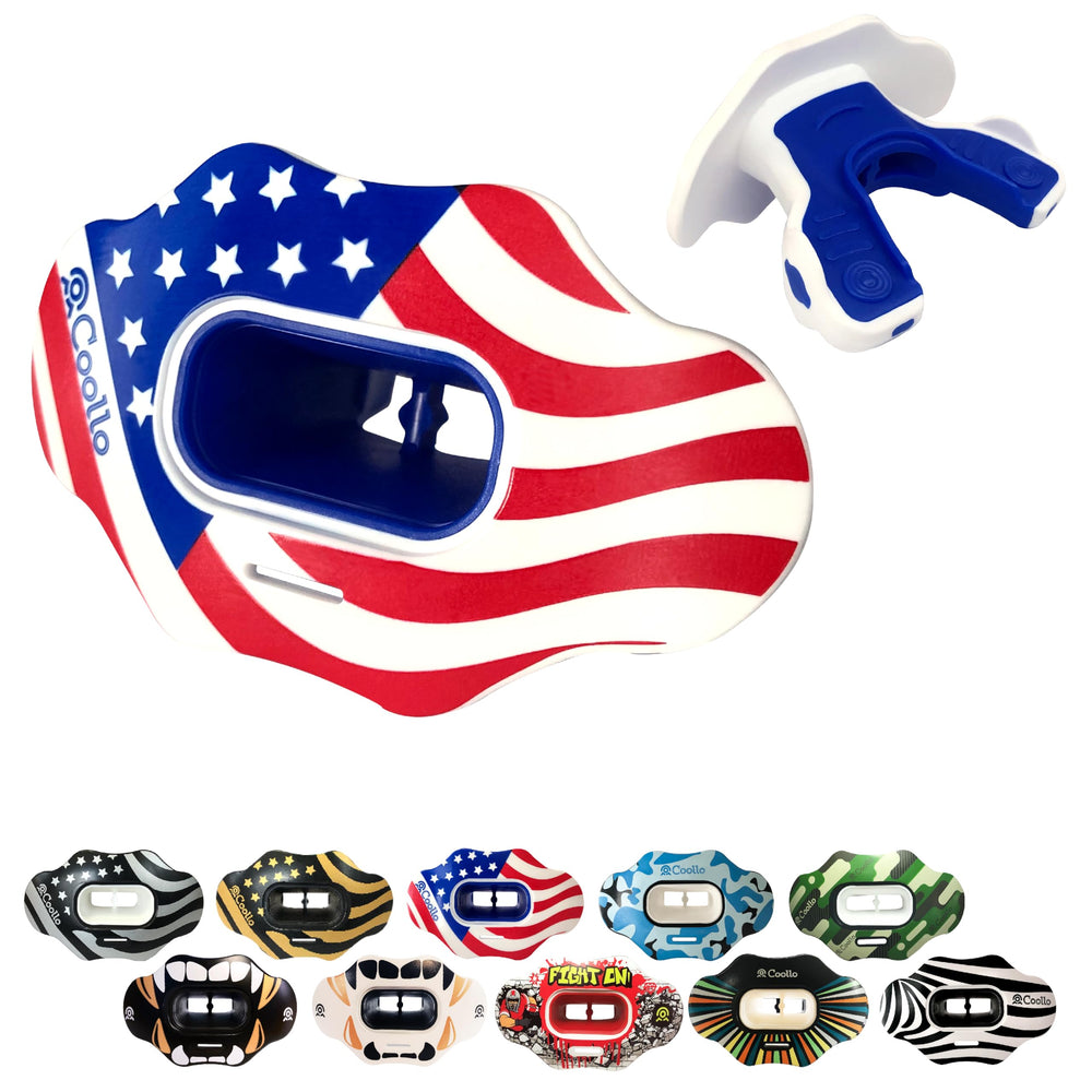 COOLLO SPORTS front view showing American Flag design and secure fit benefit