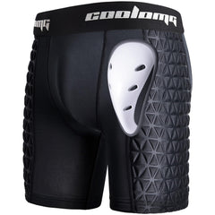 COOLOMG front view of black sliding shorts showing secure fit and protection