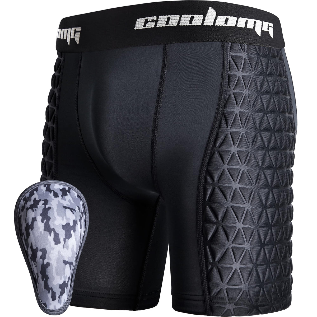 COOLOMG front view of compression sliding shorts showing full coverage and fit benefit