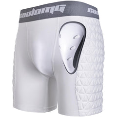 COOLOMG front view of white sliding shorts showing secure fit and protection