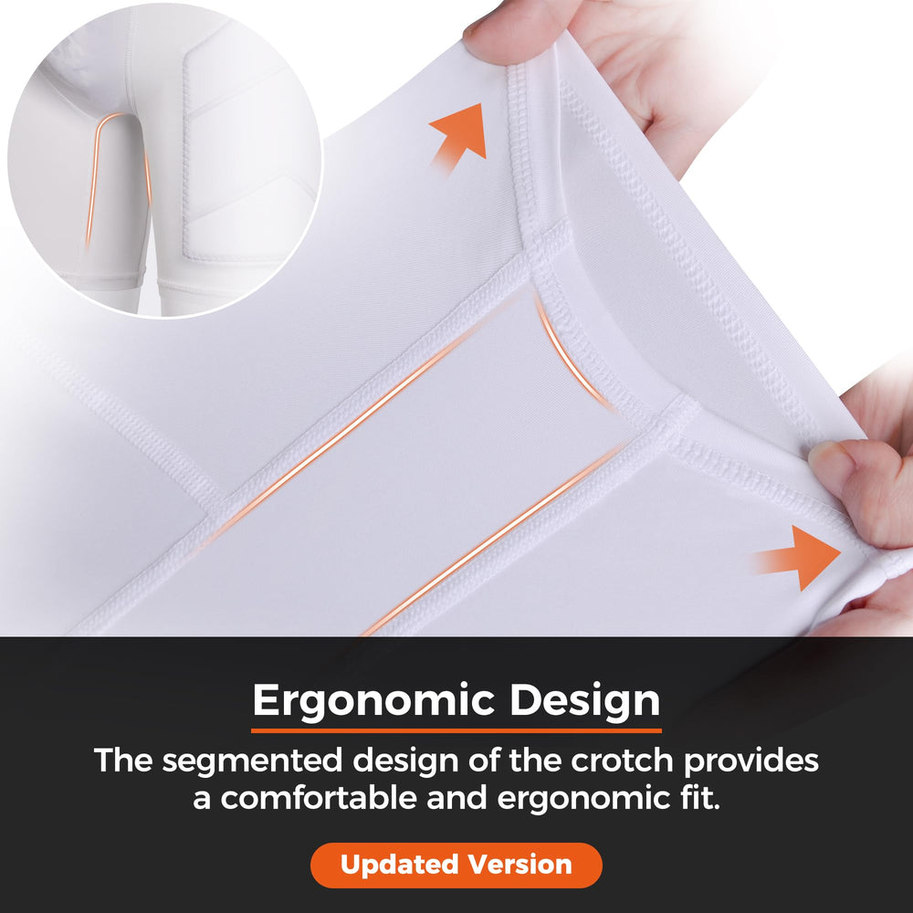 COOLOMG shorts next to ruler showing dimensions and sizing benefit