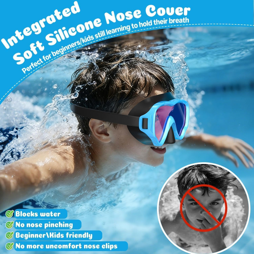 COOLOO kids wearing goggles in a pool demonstrating clear underwater vision