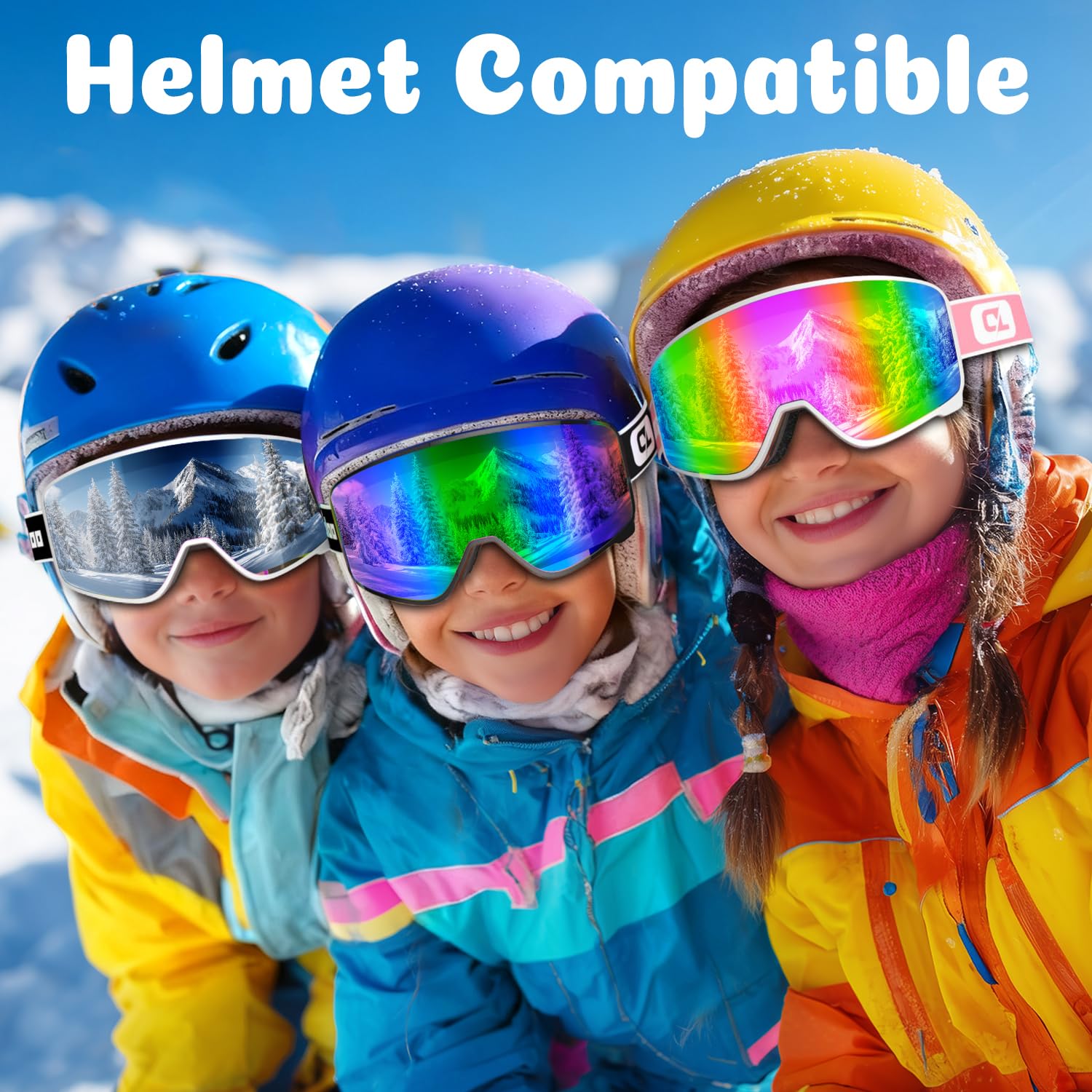 COOLOO child wearing goggles on snow showing protection and fit during play