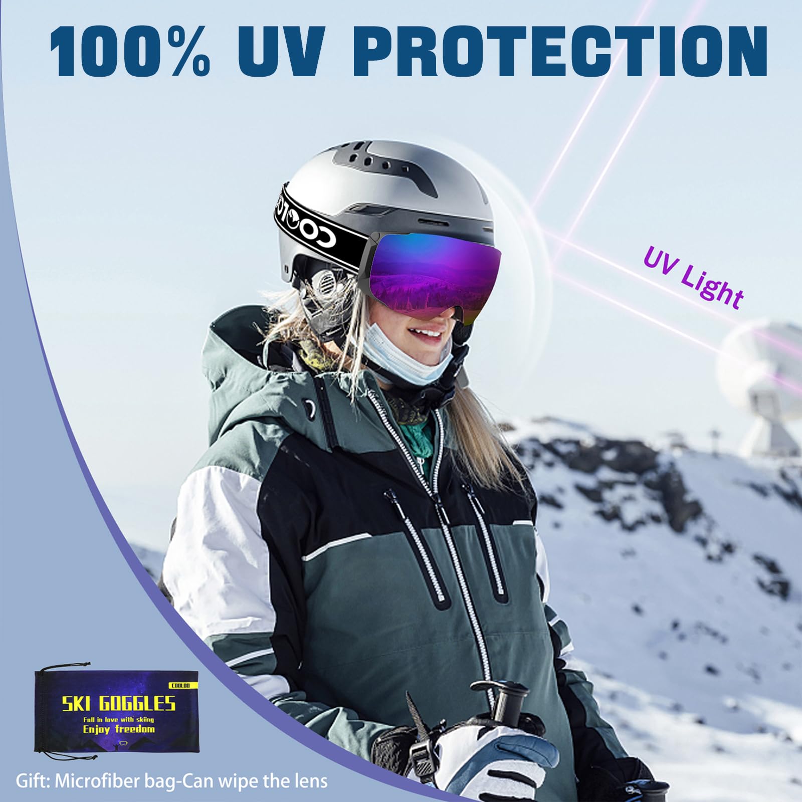 COOLOO goggles with carry pouch, easy transport and protection benefit