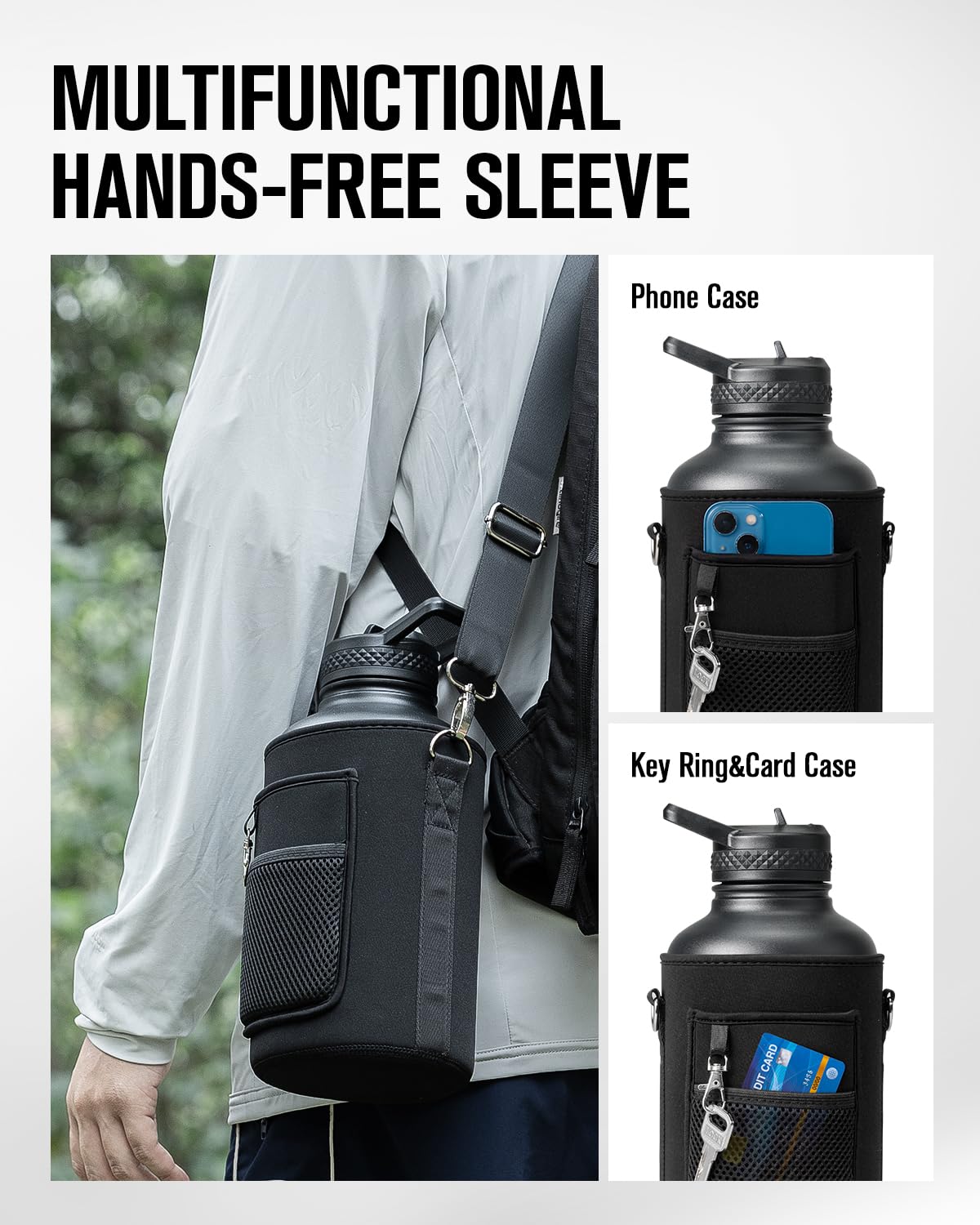 Coolplus sleeve pocket holding keys and phone, offering hands-free storage benefit