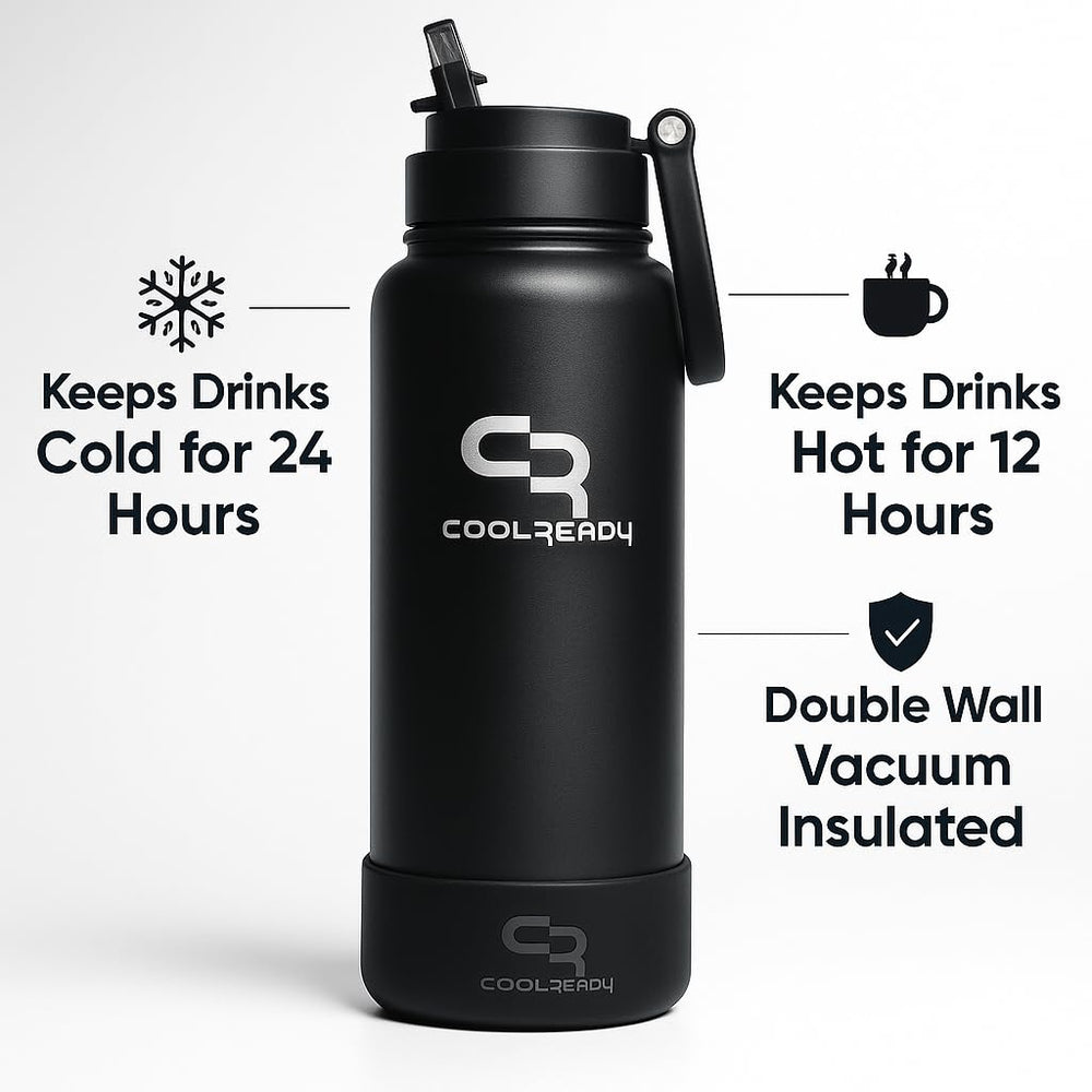 Coolready bottle held in hand for size-scale comparison and portability benefit