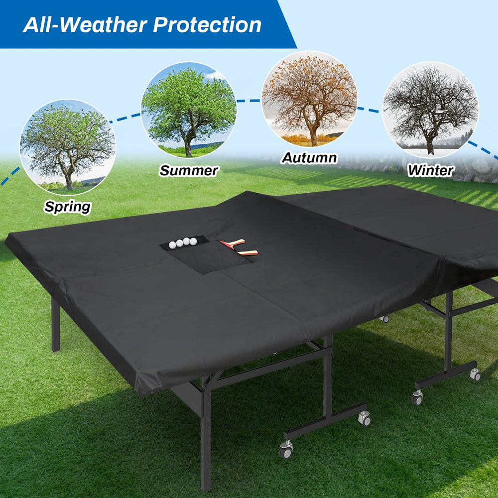 Coolrunner cover installed on outdoor ping pong table protecting surface
