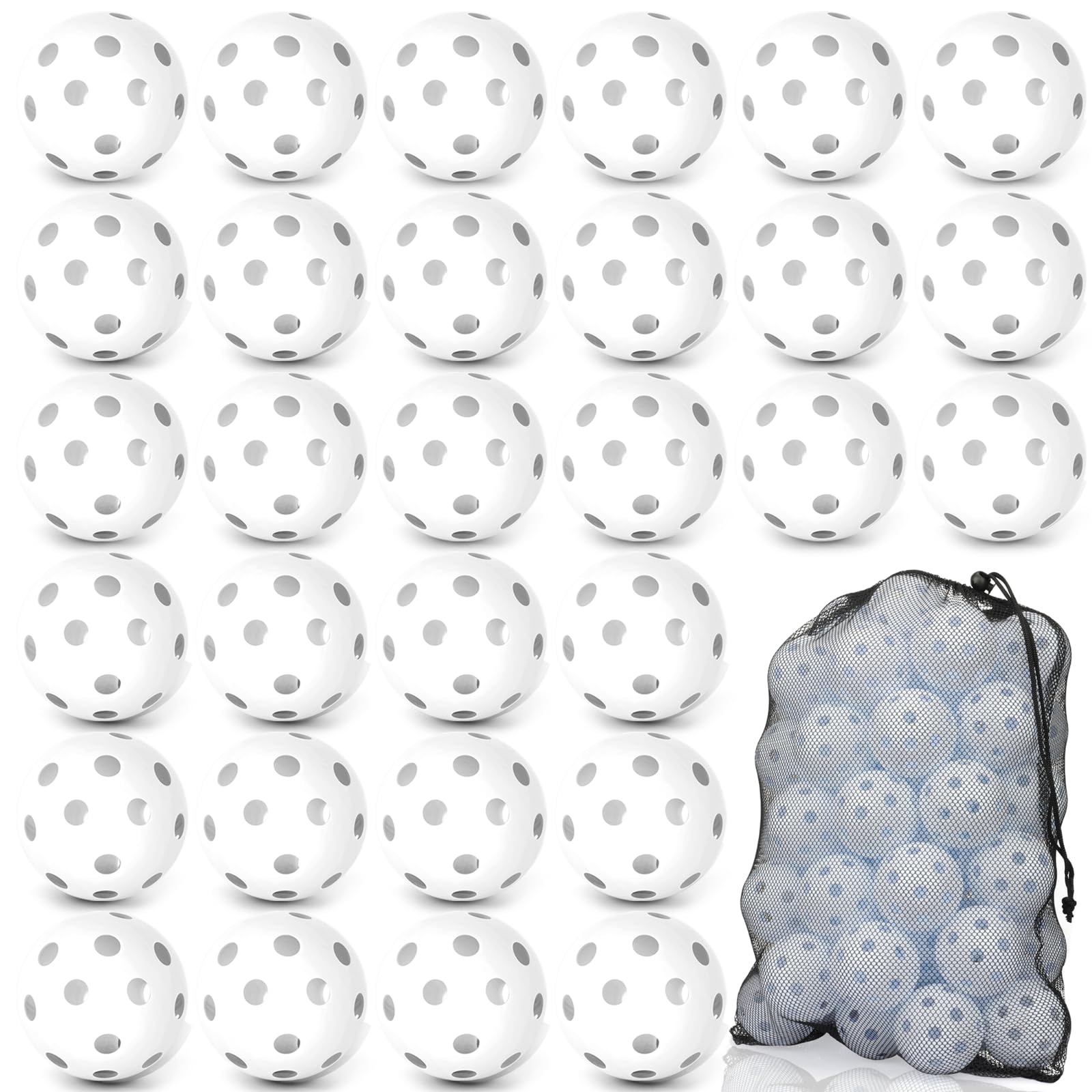 Coopay front pack shot showing 36 white practice baseballs and bag, easy transport benefit