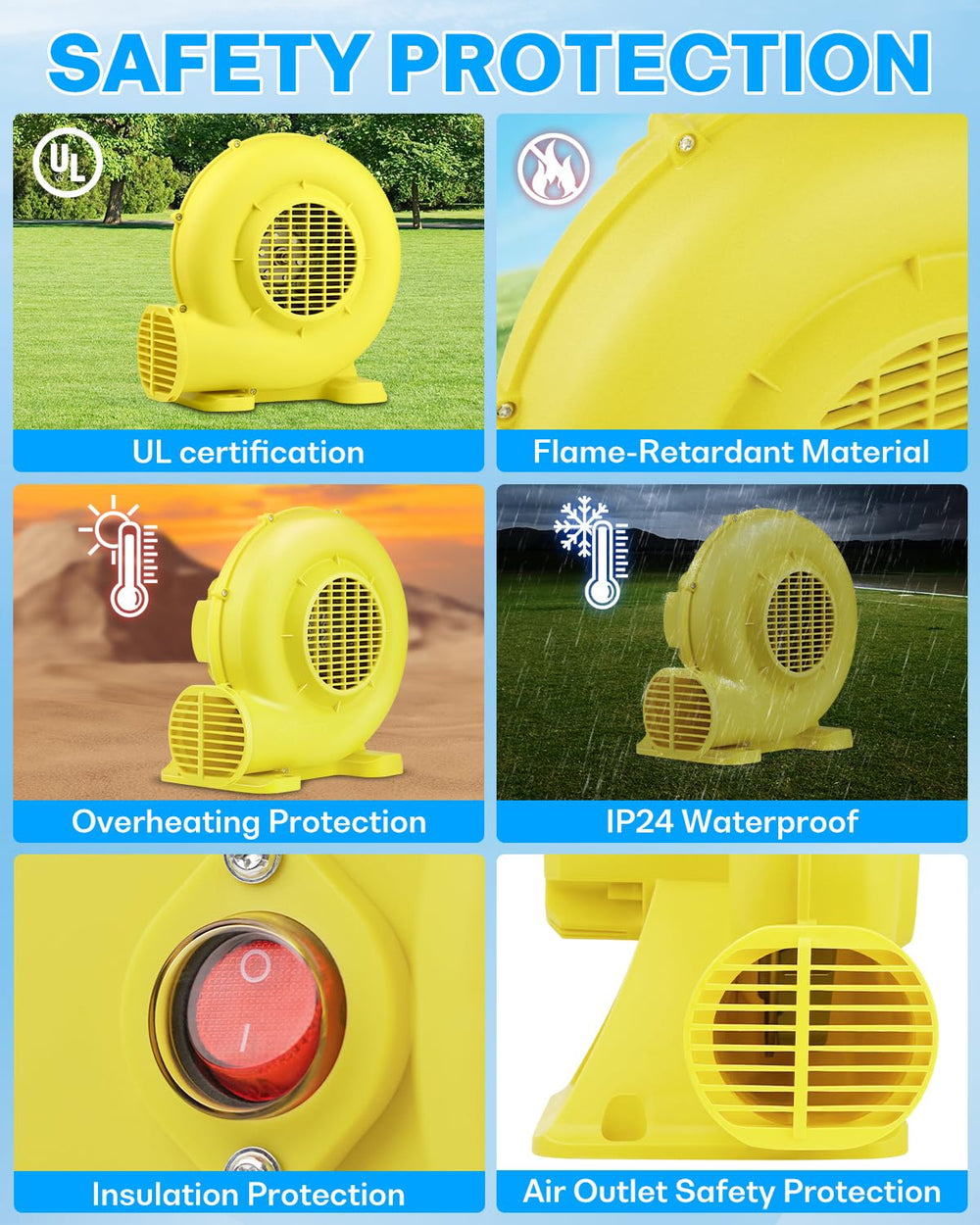 CooTentler blower inlet mesh detail protecting hands and debris while maintaining airflow