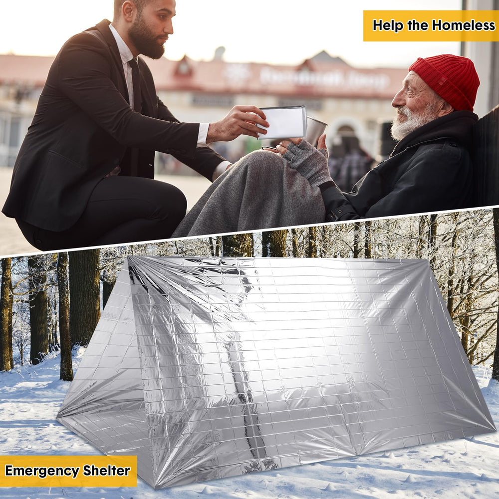 Copkim blanket wrapped around person demonstrating heat retention and wind protection