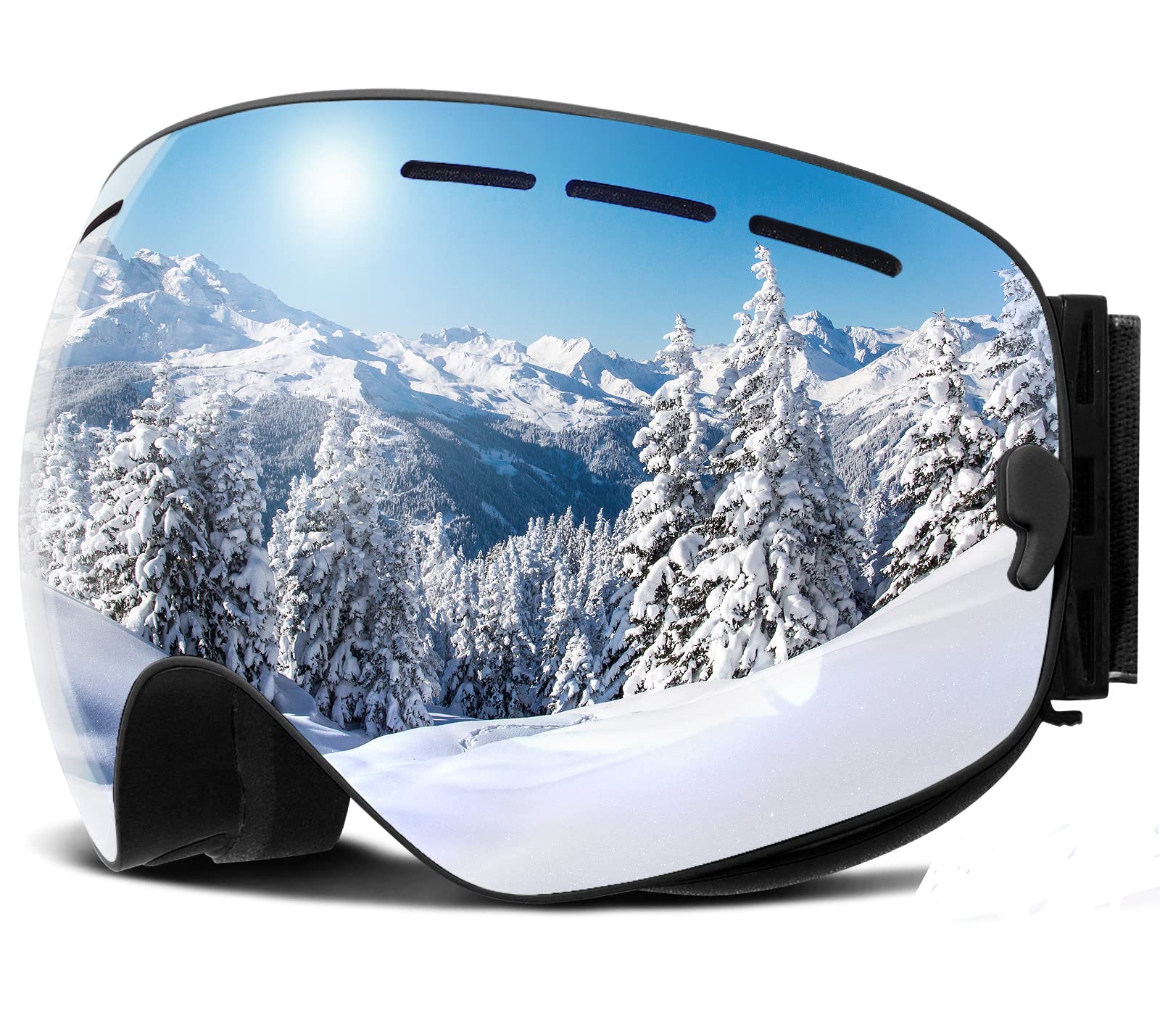COPOZZ front view of G1 goggles showing wide spherical lens and clear field of view