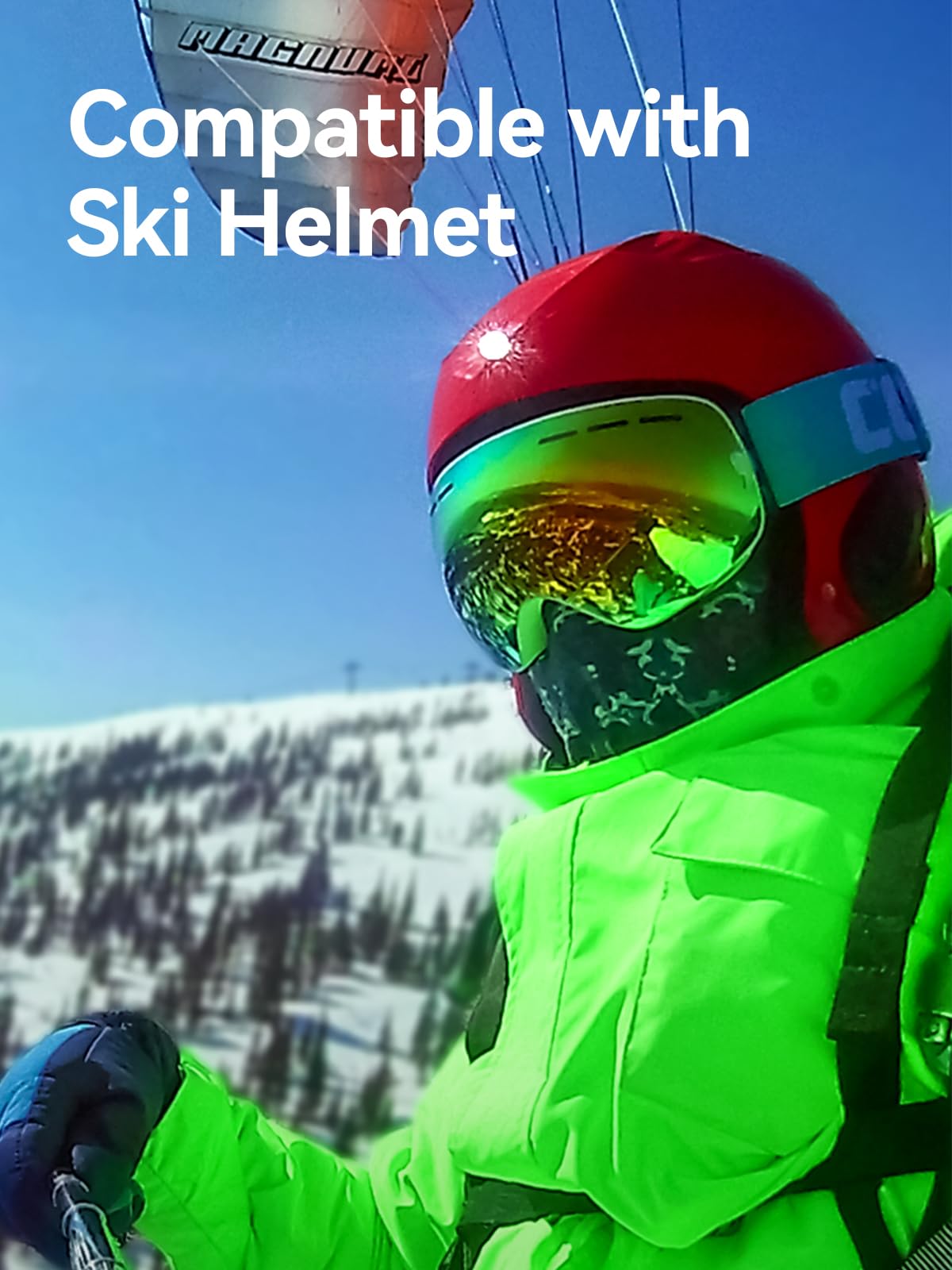 COPOZZ G1 worn by skier on slope illustrating improved visibility in bright light