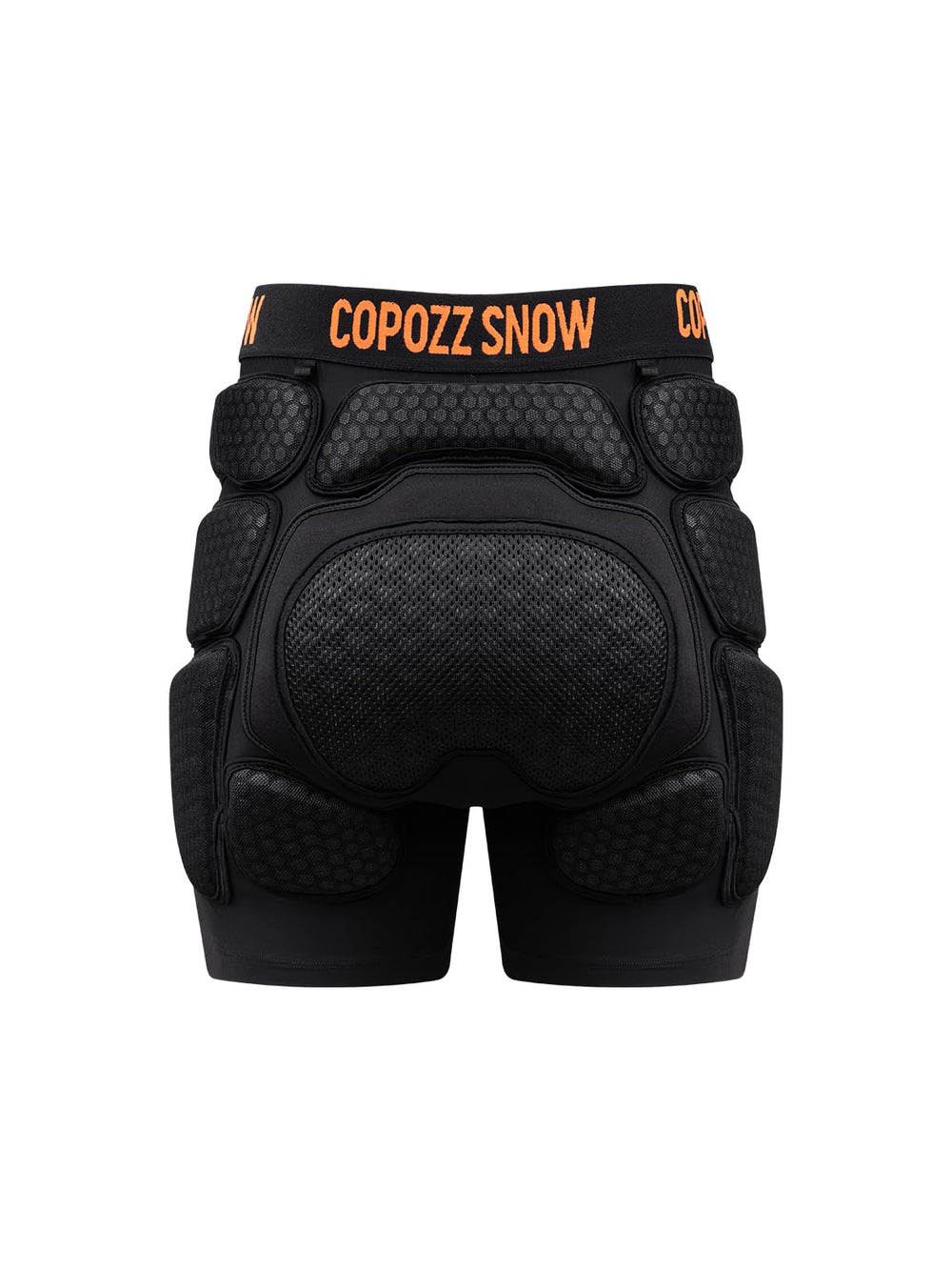 COPOZZ padded shorts front view showing slim protective profile and comfortable fit