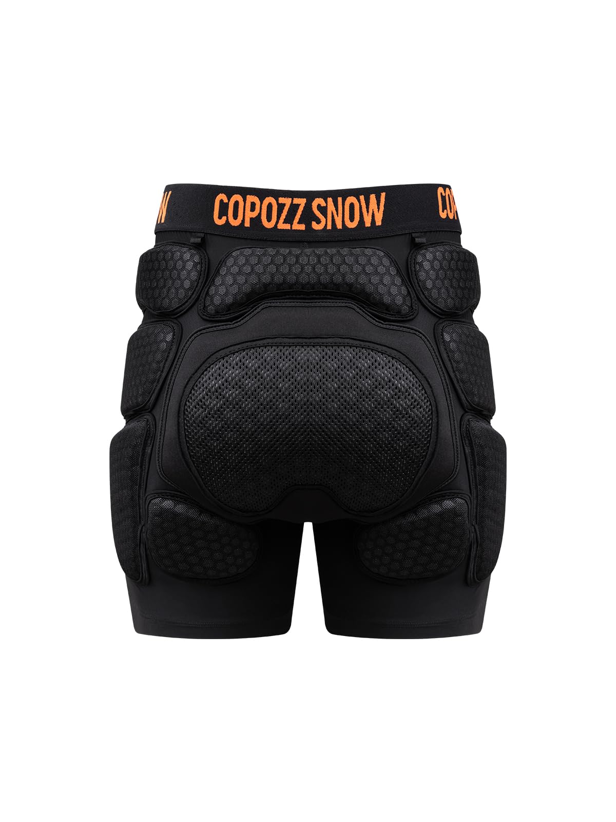 COPOZZ padded shorts front view showing slim protective profile and comfortable fit