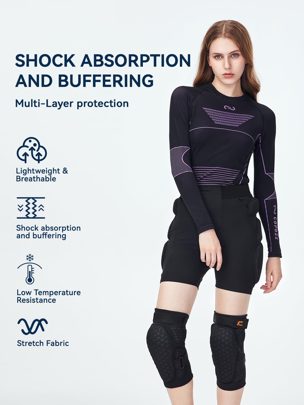 COPOZZ rear detail showing tailbone and hip coverage for reduced impact pain