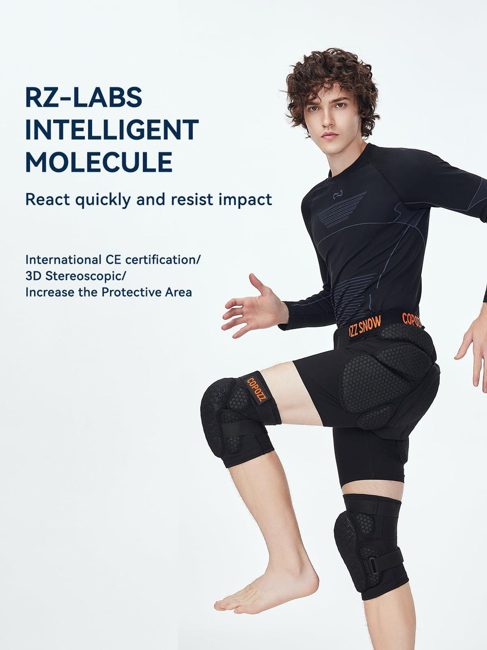 COPOZZ shorts beside ruler scale showing size options and compact protection