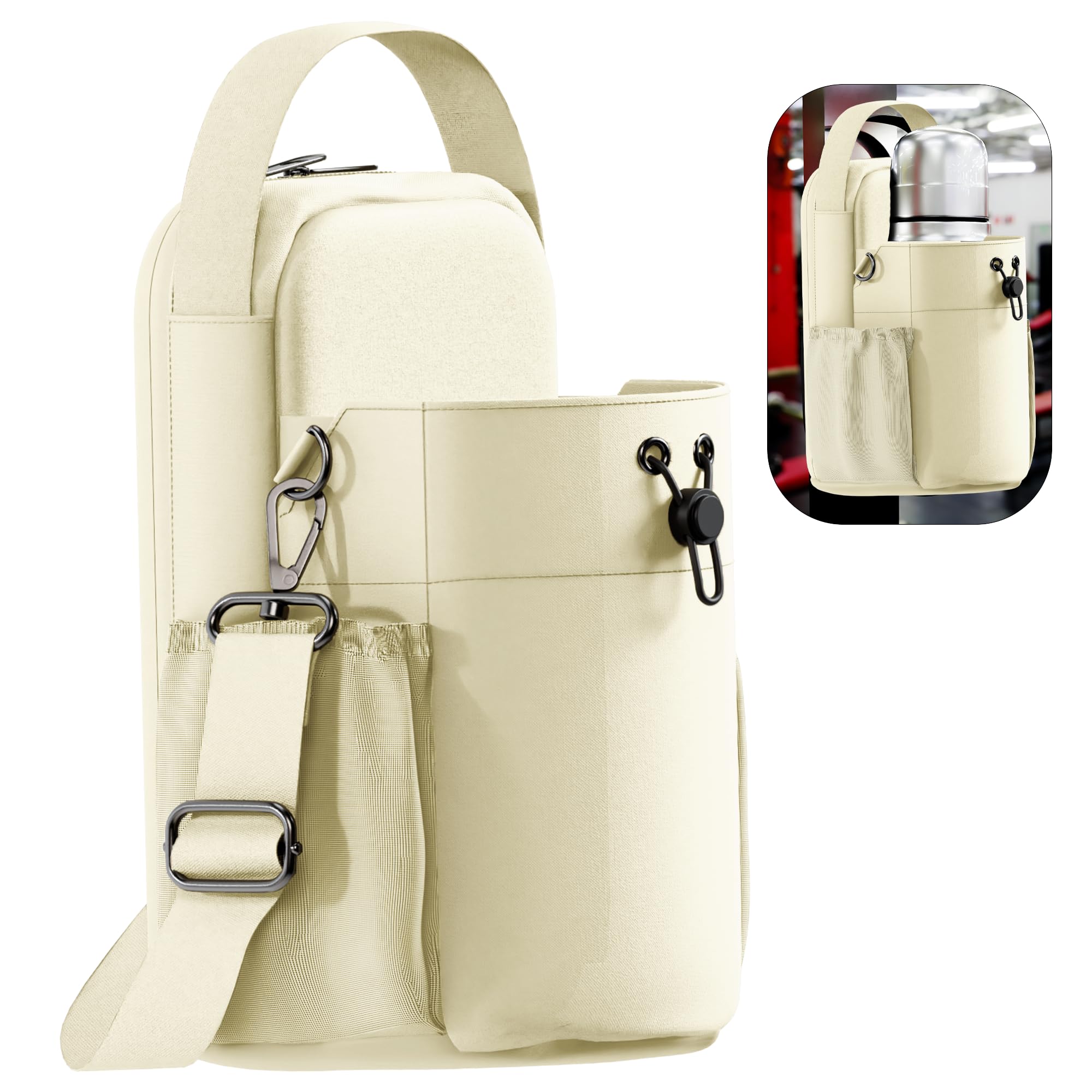CORDOBA & CO. front view of magnetic gym bag shows compact carry and style benefit