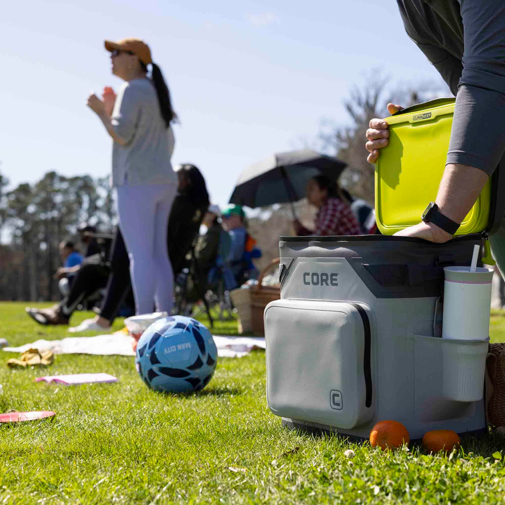 CORE cooler floating on water demonstrating floatable, watertight design
