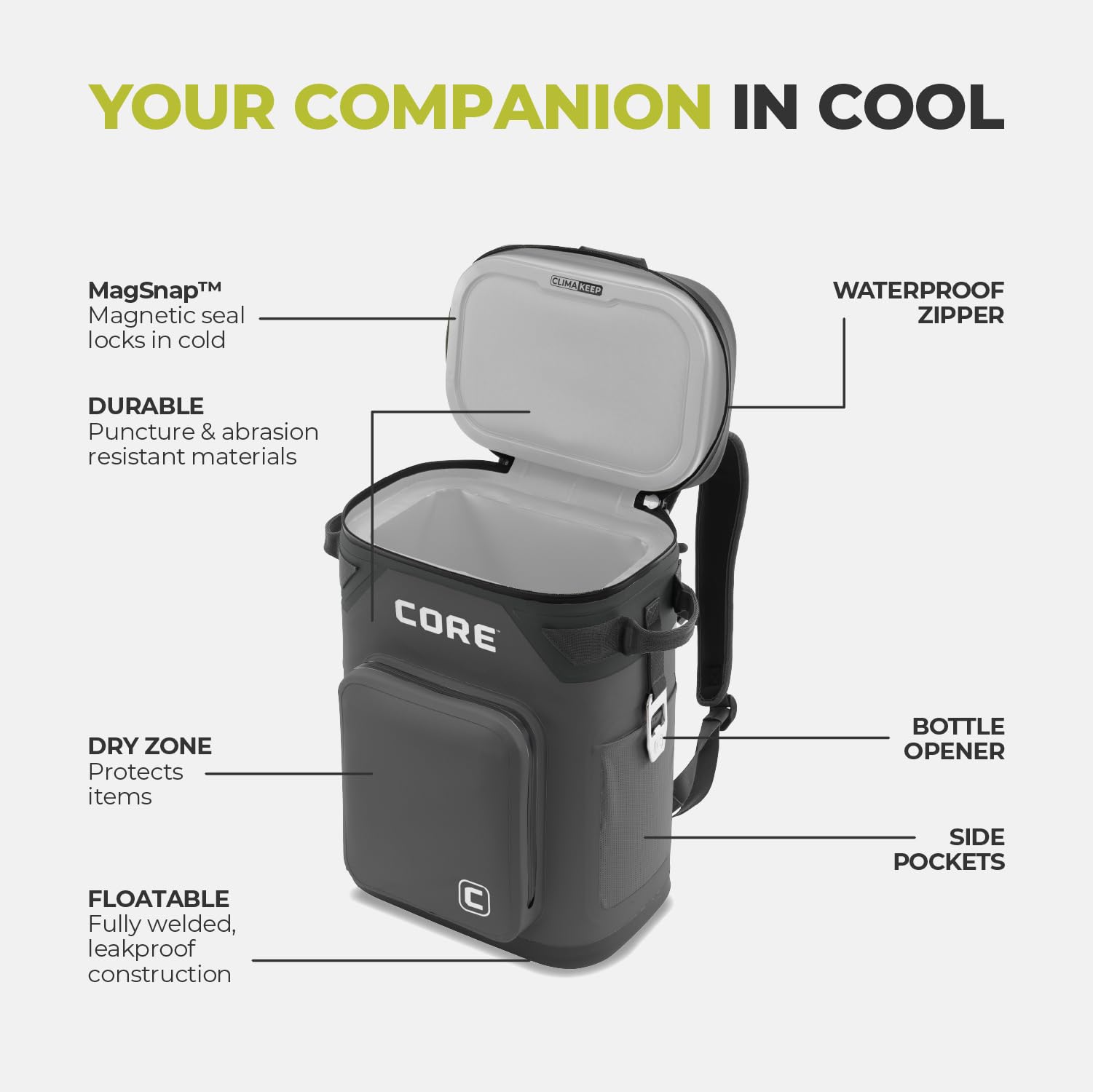CORE front waterproof pocket storing phone and keys to protect valuables