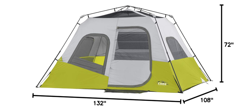 CORE interior with queen air bed showing sleeping capacity and scale
