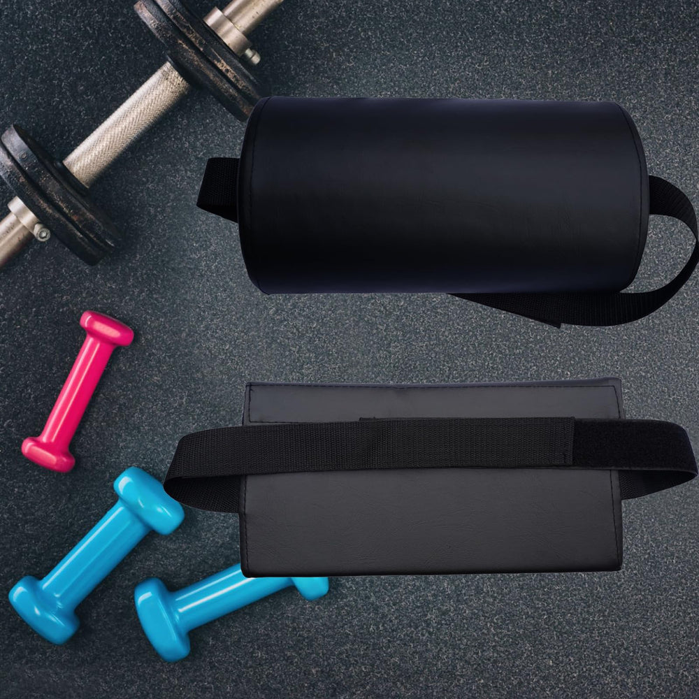 CORECISE pad next to a dumbbell showing compact size and portability