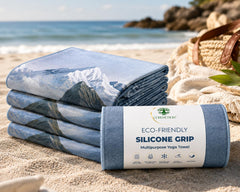 COREMOTION towel laid on full-length mat for stable practice benefit