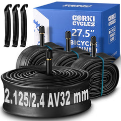 corki 27.5" Schrader valve tube pack showing durable butyl rubber for dependable rides