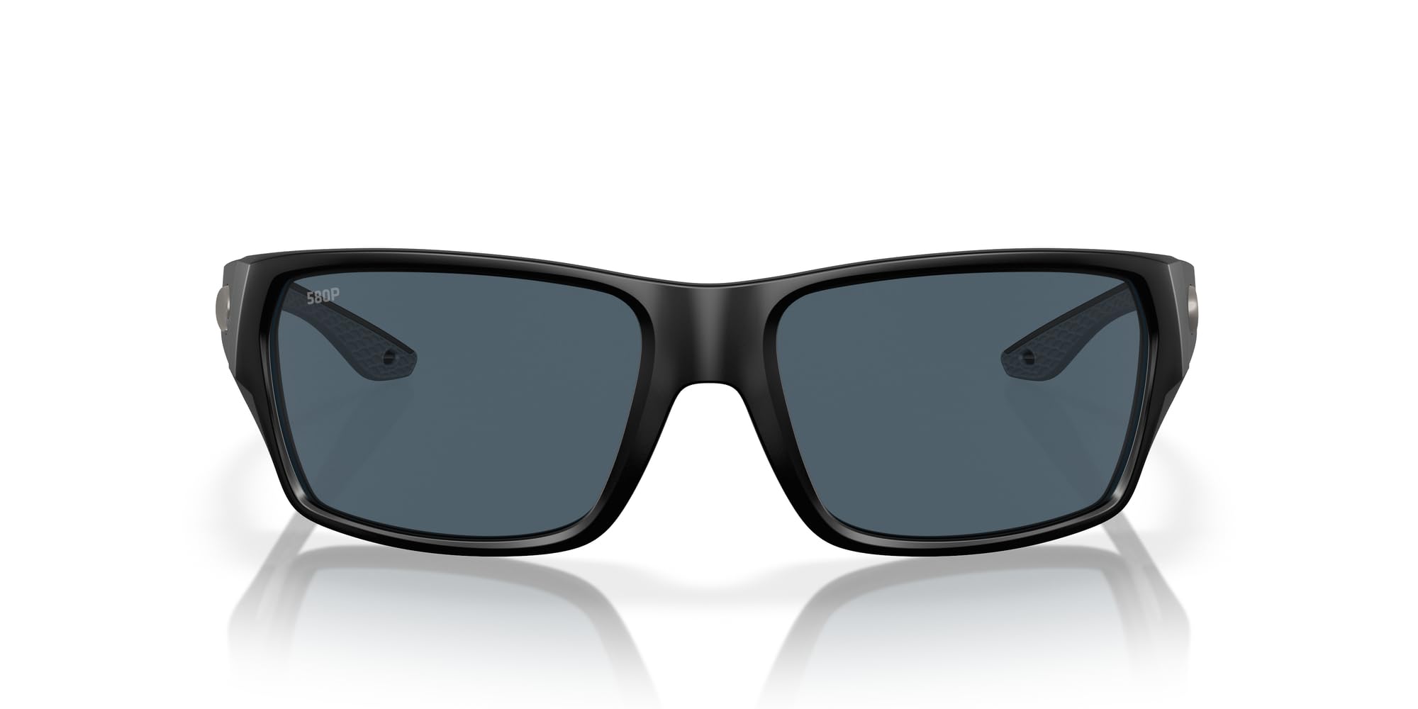 Costa Del Mar Tailfin front view showing matte black frame and grey lenses for versatile style