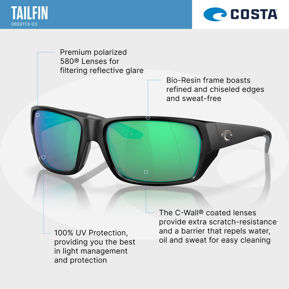 Costa Del Mar Tailfin with included case and microfiber cloth protecting lenses on the go