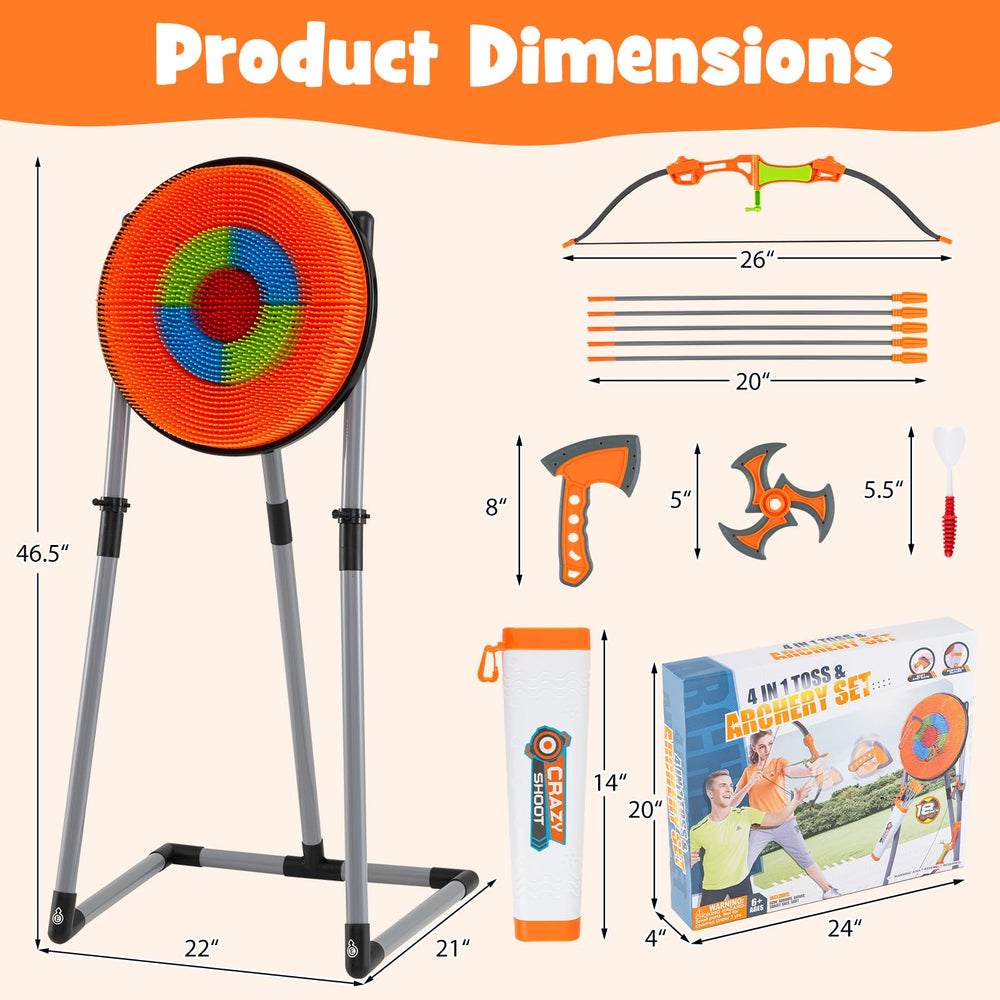 Costzon bow and arrows assembled to demonstrate realistic size and play value