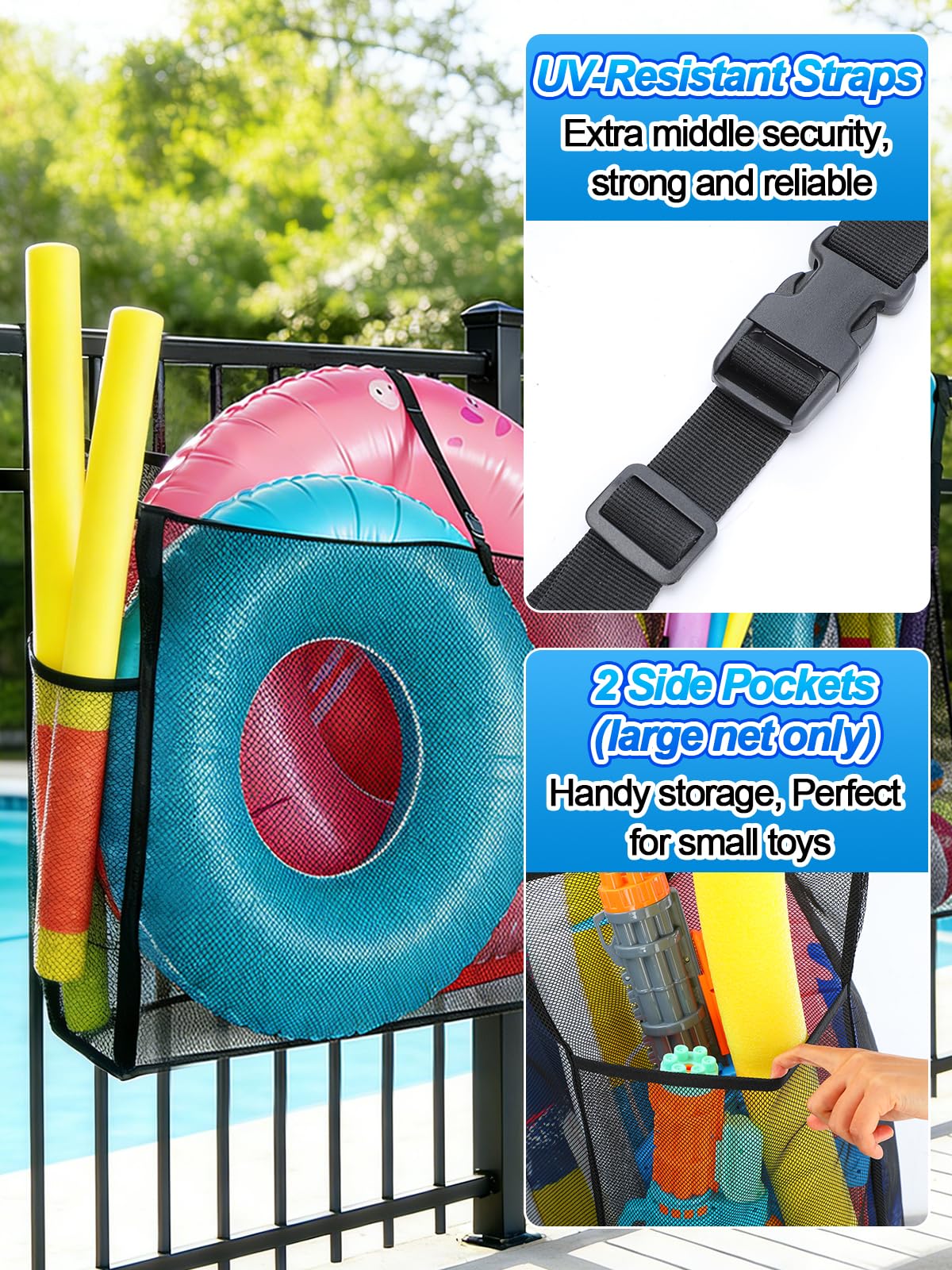 Cosweet large net side pockets with accessories, keeps items handy