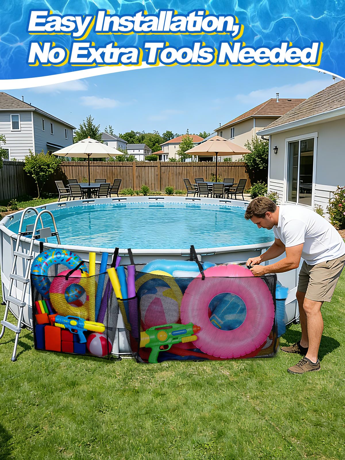 Cosweet small net filled with kids toys, prevents lost pool gear