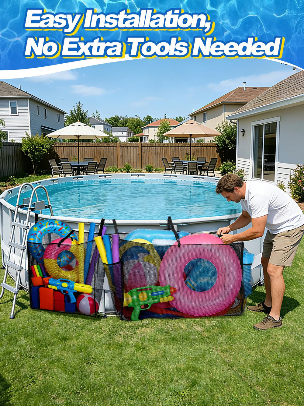 Cosweet small net filled with kids toys, prevents lost pool gear