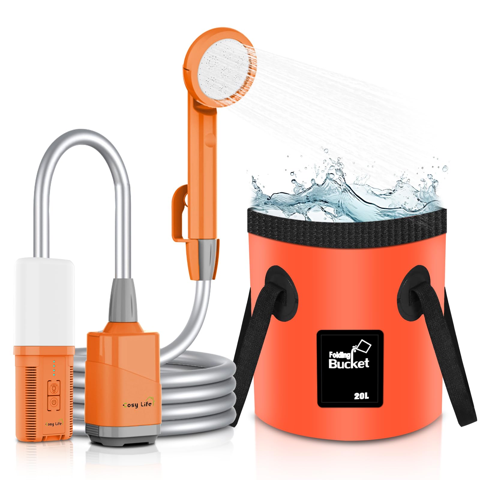 Cosy Life front view of portable shower kit showing compact design and portability