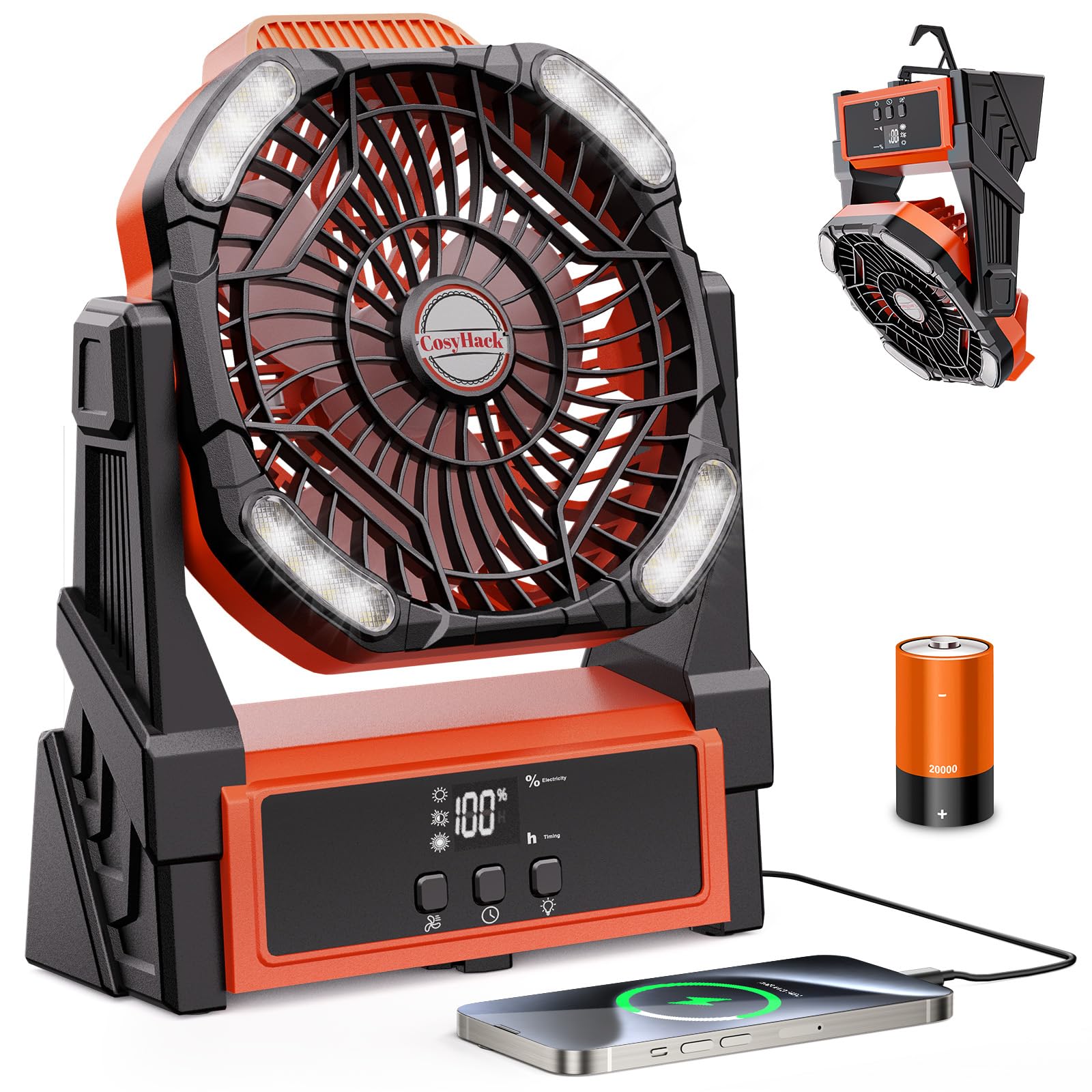 CosyHack front view showing fan and lantern for compact comfort