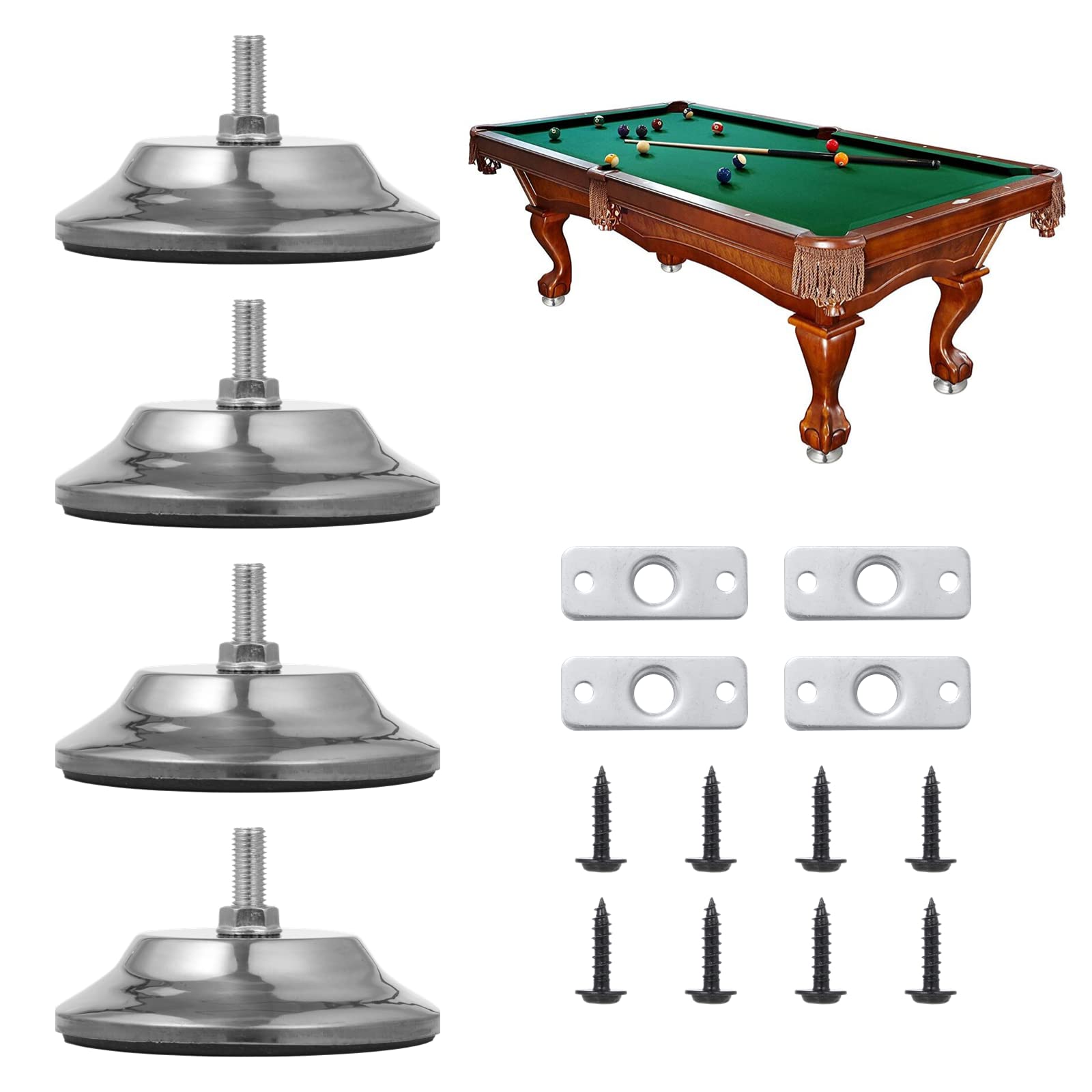 COSYOO front view of four metal levelers showing sturdy chrome finish and stability benefit