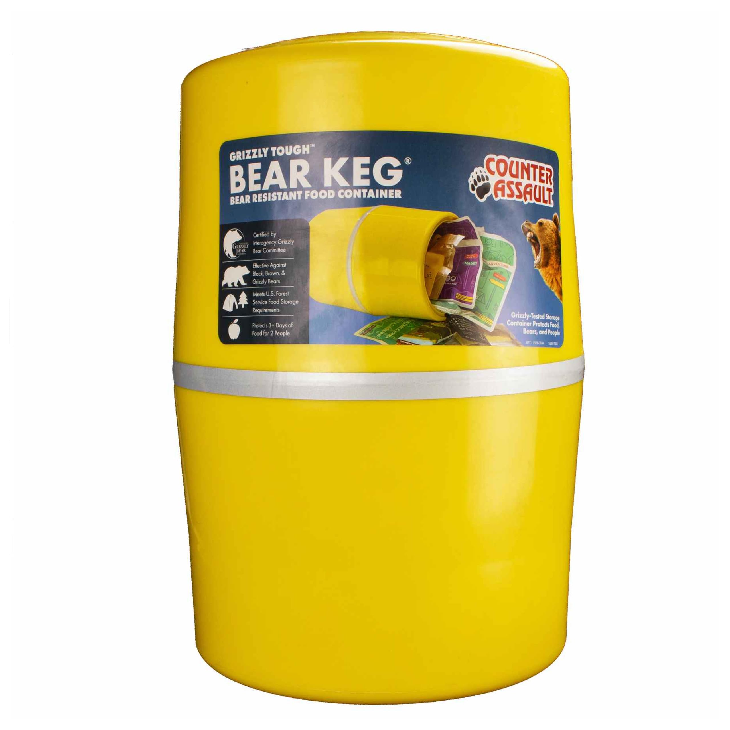 Counter Assault Bear Keg front view showing bright yellow color and secure storage