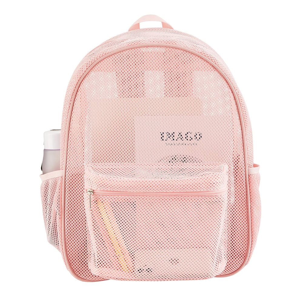 COVAX front view pink pack showing semi-transparent mesh and double-zip benefit visibility