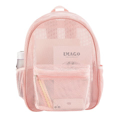 COVAX front view pink pack showing semi-transparent mesh and double-zip benefit visibility