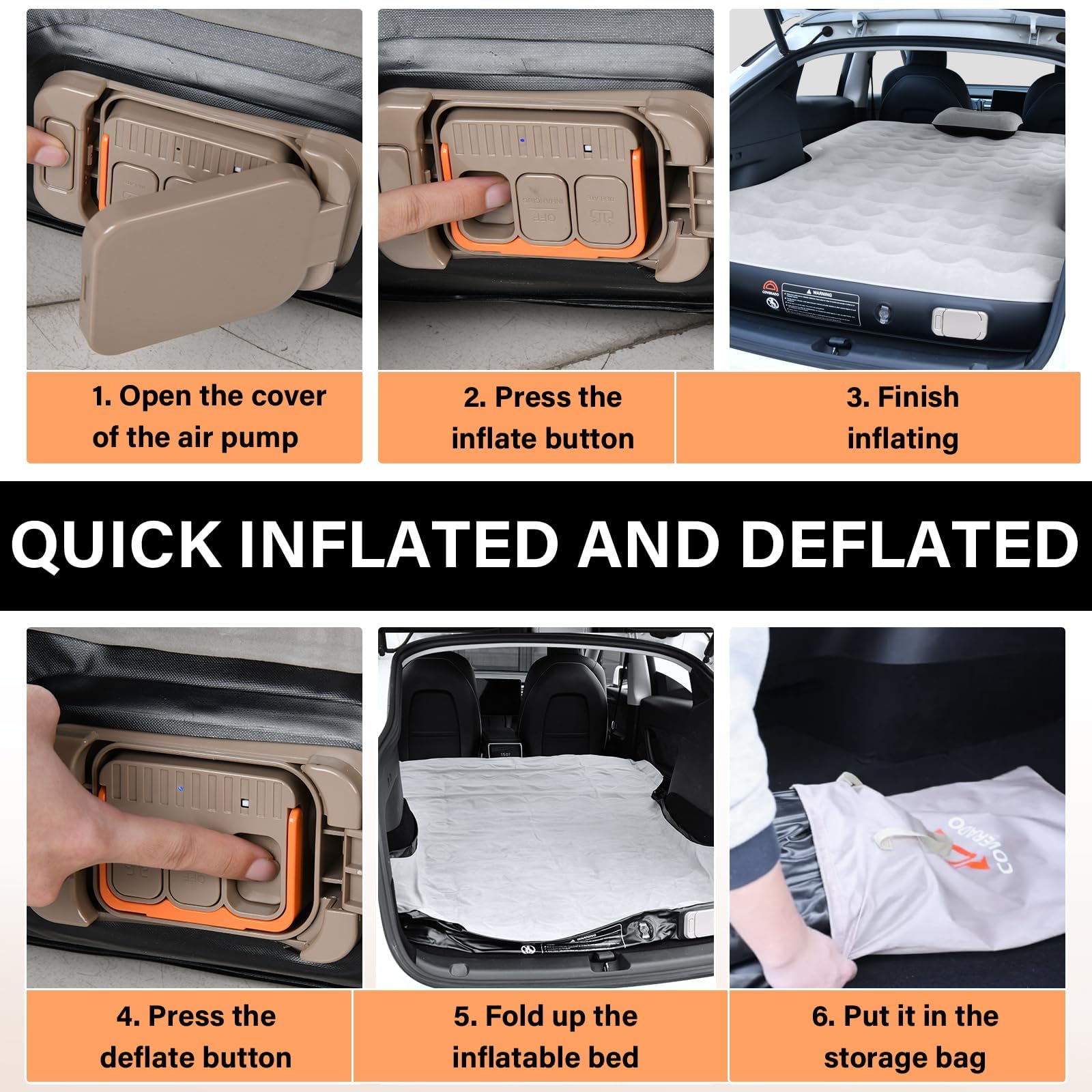 Coverado deflated and folded in storage bag for compact portability benefit