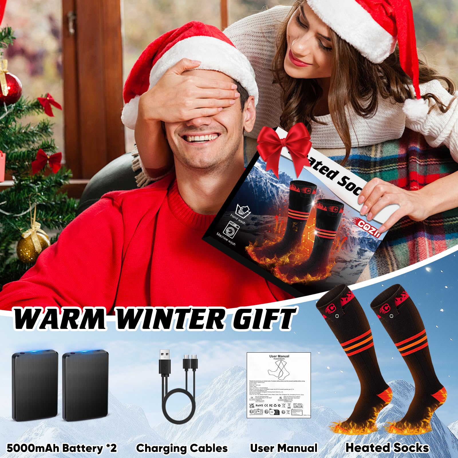 COZII heated socks in a winter campfire scene offering cozy comfort