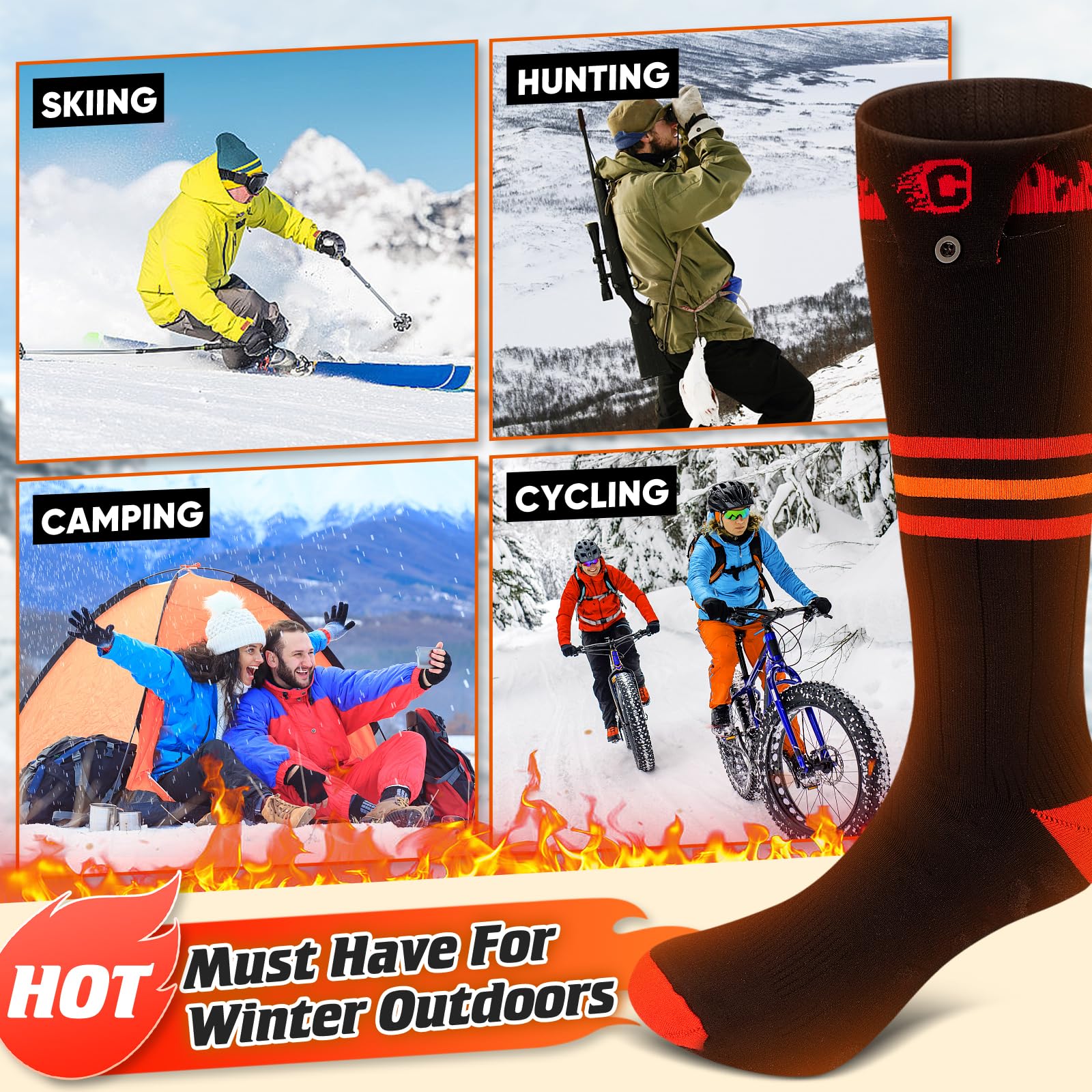 COZII heated socks beside a boot showing scale and compatibility