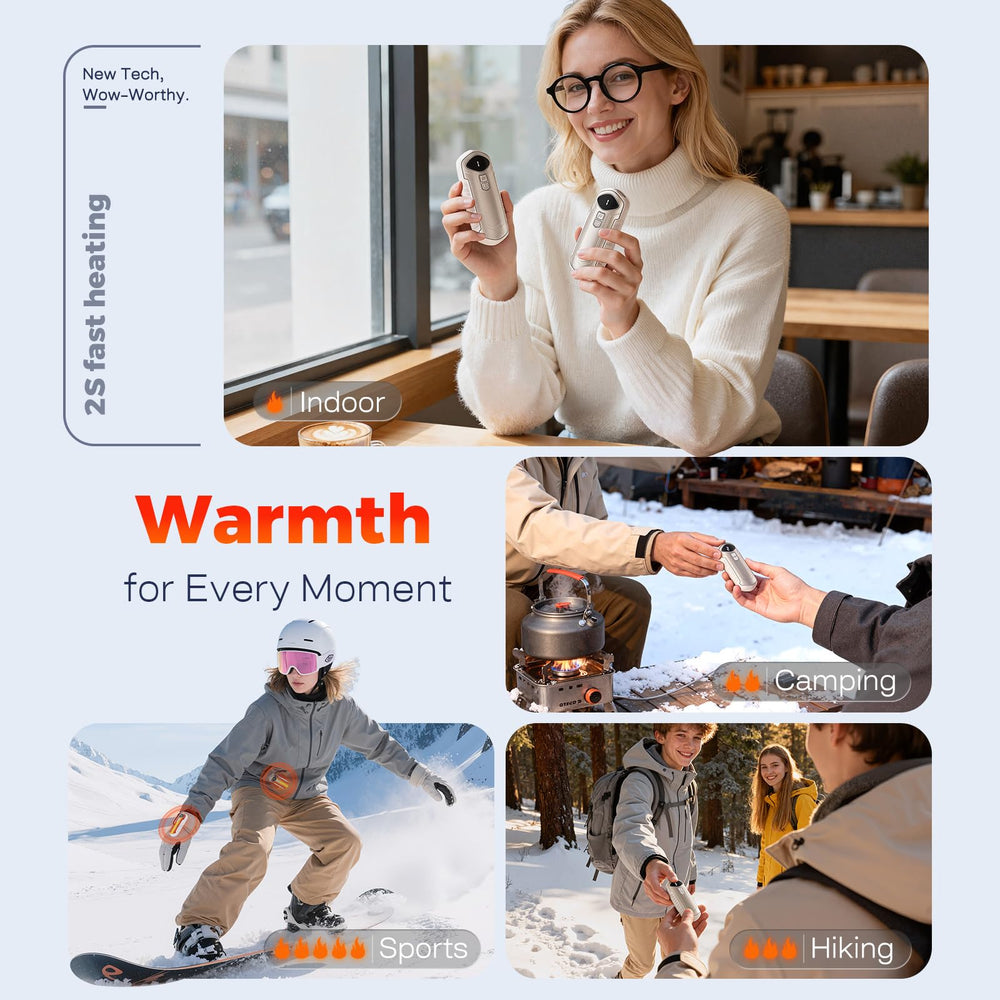 Cozyverge snapped together as dual heater, demonstrates both-hands warming benefit